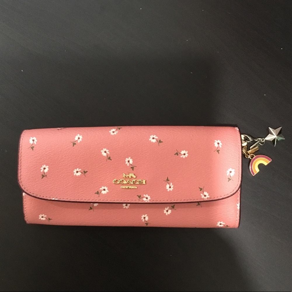 Coach Pink Floral Wallet with Keycharm